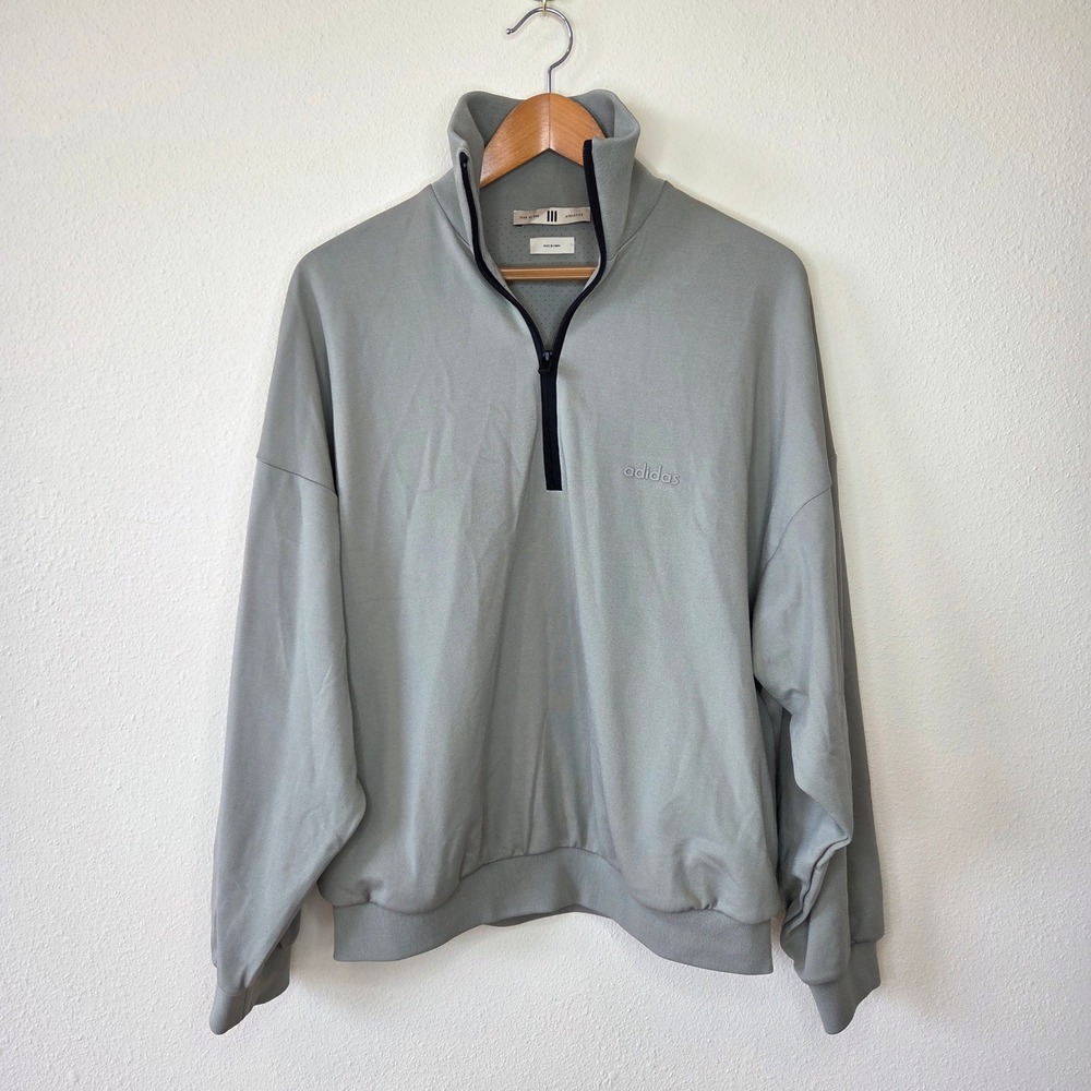 Adidas x Fear of God Athletics 1/2 Zip Track Jacket Sesame Green Grey Mens Large - Picture 2 of 6